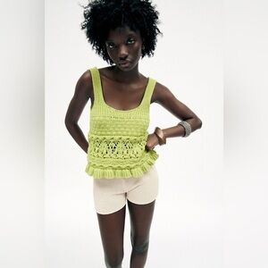 Green Knit Crochet Tank Top